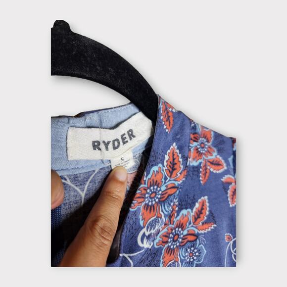 Ryder Blue Red Floral Long Sleeve Romper with Pockets Women's Size Small - Picture 4 of 8